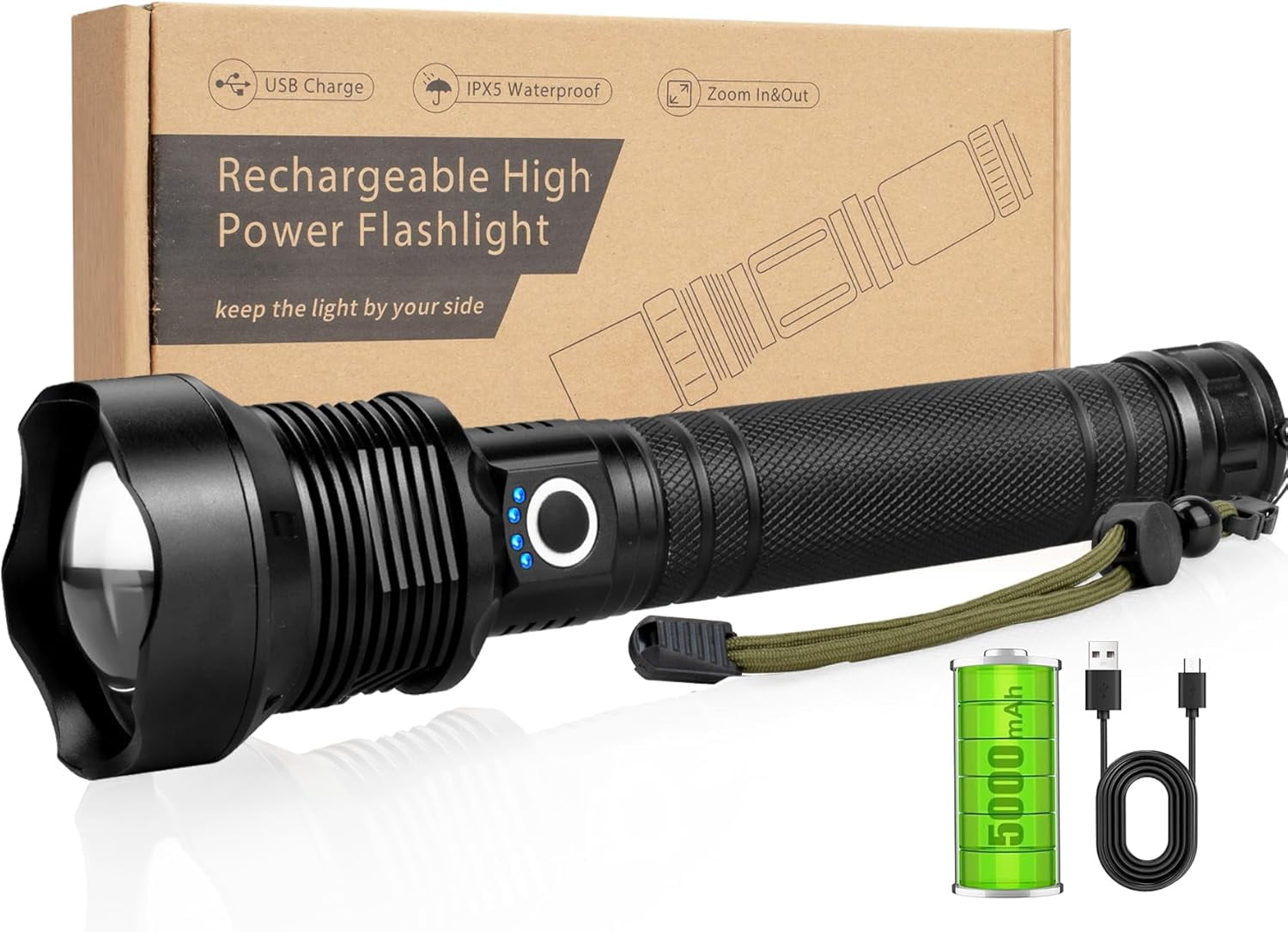 Flashlight Pattern Adjustable Flashlights High Lumens, 990000LM Rechargeable Flashlight Super Bright ...