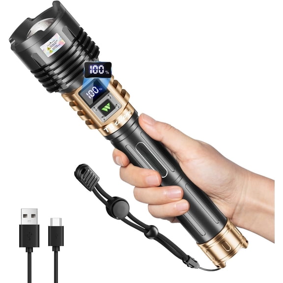 Flashlights High Lumens, Bright 90000LM Flashlight with LCD Display, 5 Modes & Handheld Flashlight for Camping