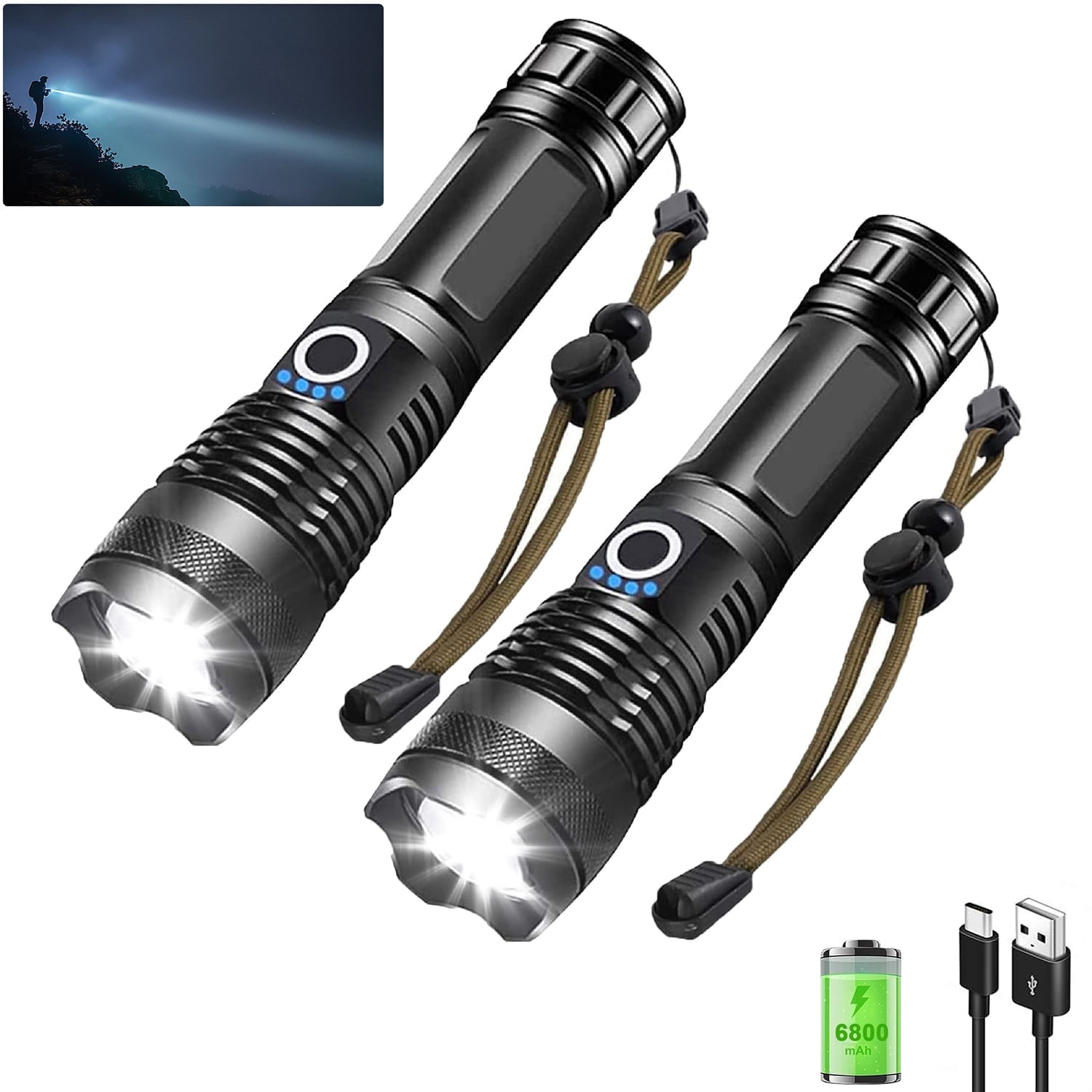 Walmart discounts of Ggpg 100000 High Lumens Flashlights,Usb Rechargeable Powerful Waterproof Super Very Bright Lighting ,2 Pack