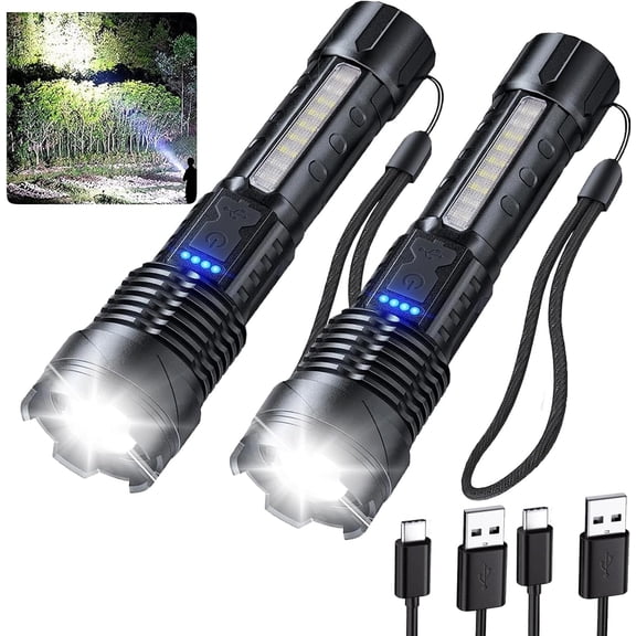 Flashlights High Lumens Rechargeable, 1,000,000 Lumen Super Bright Led Tactical Flashlight Battery Powered Handheld Flash Light with 7 Light Modes, USB C, Waterproof, Zoomable