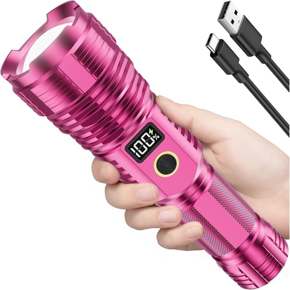 Flashlights High Lumens Rechargeable, 100,000LM LED Super Bright Flash Light, Zoomable Linternas with LCD Digital Display, 5 Mode, Waterproof