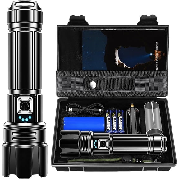 Flashlights High Lumens Rechargeable - 20000LM 30W Super Bright LED Flash Light | 5000ft Beam & 12H Long Lasting USB High Handheld Flashlight for /Camping/Hiking/