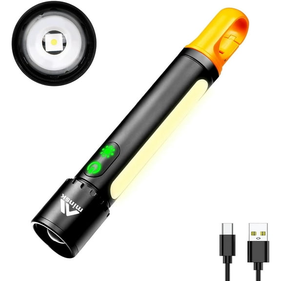 Minsk Flashlights High Lumens Rechargeable LED Flashlight, 2000 Lumen, Water-Resistant, Black