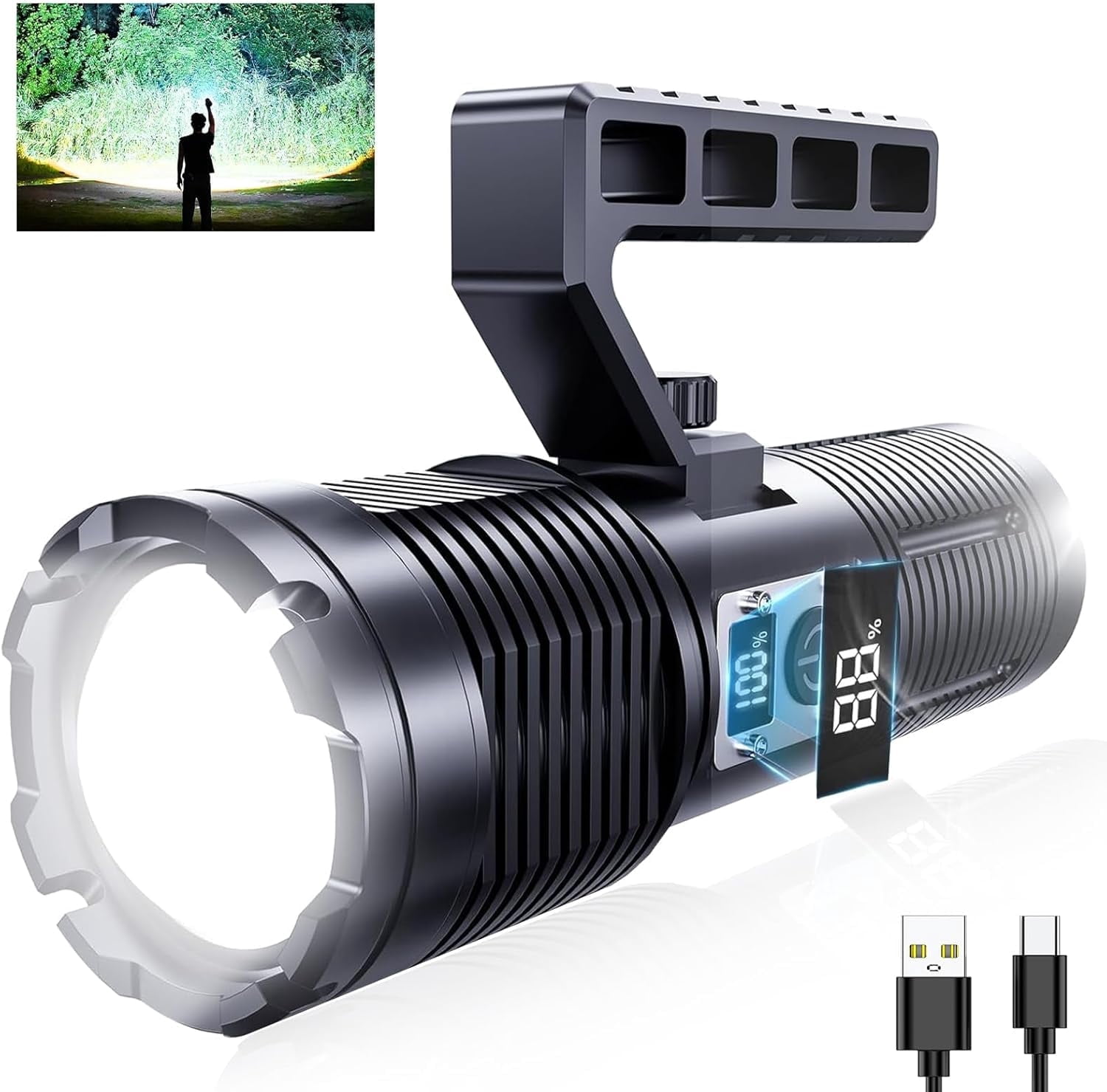 WOLFWAY Flashlights High Lumens, Rechargeable Torch with Cob Taillight, 2500 Lumens Super Bright LED Light, Flash Light with 11 Modes