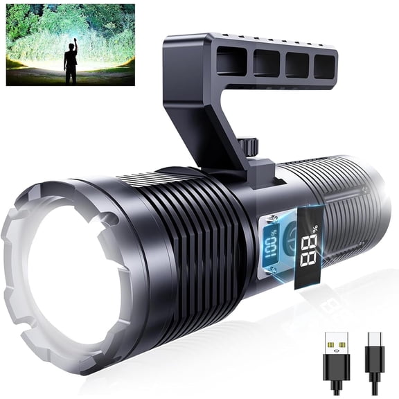 WOLFWAY Flashlights High Lumens, Rechargeable Torch with Cob Taillight, 2500 Lumens Super Bright LED Light, Flash Light with 11 Modes