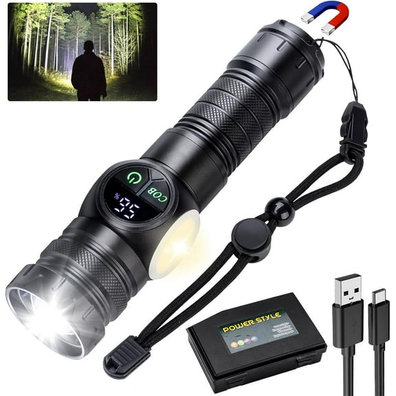 Flashlights High Lumens Rechargeable Magnetic, 1,200,000 Super Bright LED Battery Powered Handheld Tactical Flash Light with USB C, COB Side Light, 9 Modes, Waterproof for Emergency, Camping