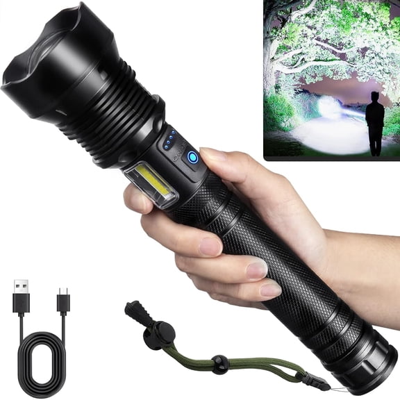 Flashlights High Lumens Rechargeable, Super Bright 3000 Lumens Flashlights with USB Cable, Brightest LED Flashlight for Emergencies, High Powered Flash Light IPX6 Waterproof 7 Light Modes Zoomable