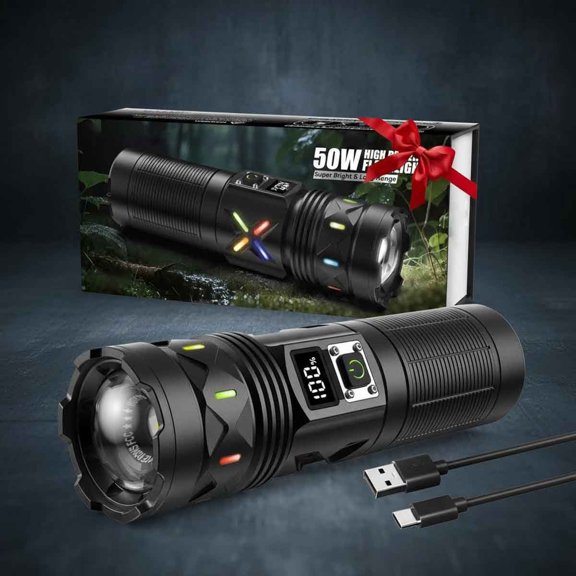 Flashlights High Lumens Rechargeable, Super Bright LED, Long Running, USB C Input & USB Output, Zoomable Modes, Powerful Strong Flash Light for Home Hiking Camping