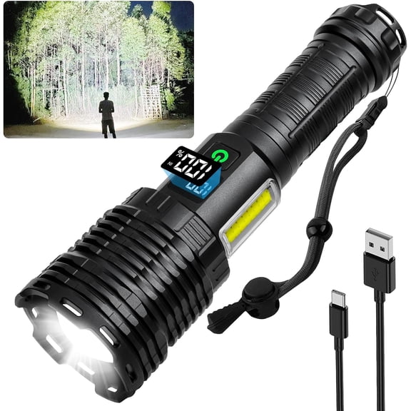 Flashlights High Lumens Rejected LED - 900,000 Lumens Brightest Flash Light, 8 Modes Powerful Flashlight with 5000 Ah Capacity, IPX7 Waterproof Tactical Flashlights for Home Emergencies