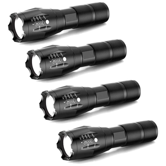 Flashlights, LED Tactical Flashlight S1000 - High Lumen, 5 Modes, Zoomable, Water Resistant - Best Camping/Outdoor/Hiking/Flashlights/Gift-Giving/Emergency(Batteries Not Included)- 4 Pack