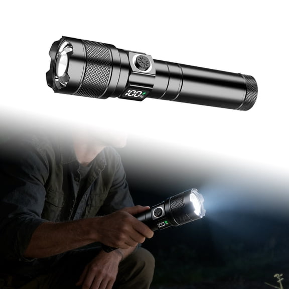 Flashlights With Lcd Digital Display Super Bright Led Flash Light Portable Electric Torch With 4 Lighting Modes For Camping Hiking(White Laser Diode-35Cm)