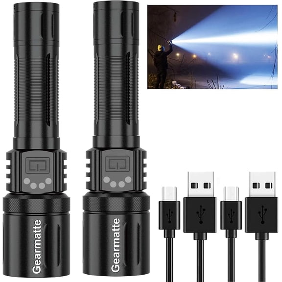 Flashlights Rechargeable with 3000mAh Battery,2Pack 50000 Lumens Super Bright LED Flashlight High Lumens,Adjustable Focus,Waterproof,Tactical Flashlights for Indoor Outdoor Camping