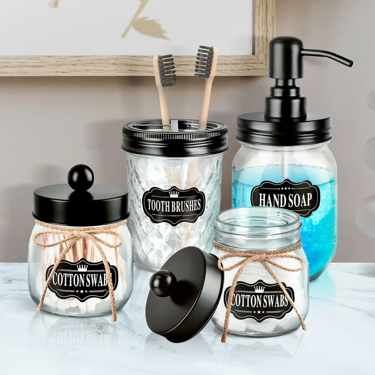 Flashmen Mason Jar Bathroom Accessories Set of 4, Lotion Soap