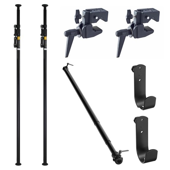 Flashpoint Basic Telepole Support System, Pair, Bundle with 2x U-Hook Cross Bar Holders, 9' Background Crossbar and Super Clamp