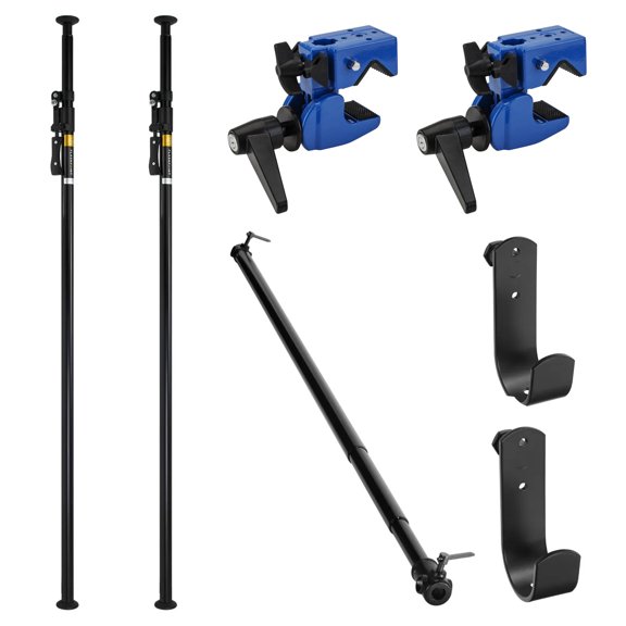 Flashpoint Basic Telepole Support System, Pair, Bundle with 2x U-Hook Cross Bar Holders, 9' Background Crossbar and Super Clamp