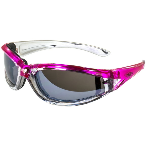 Global Vision Flashpoint Chrome and Pink Frame Motorcycle Glasses Flash Mirror Lenses Fits Smaller Faces