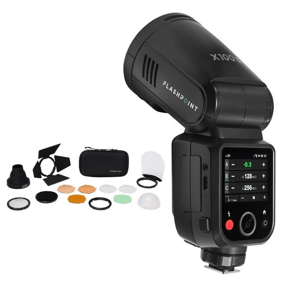 Flashpoint X100 TTL R2 On Camera Li-on Round Head Flash For Olympus/Panasonic with Round Head Flash Accessory Kit