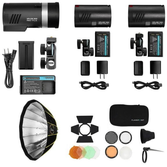 Flashpoint XPLOR 300 Pro XPLOR 100 Pro 3-Light Kit (Robert Hall Holiday Bundle)