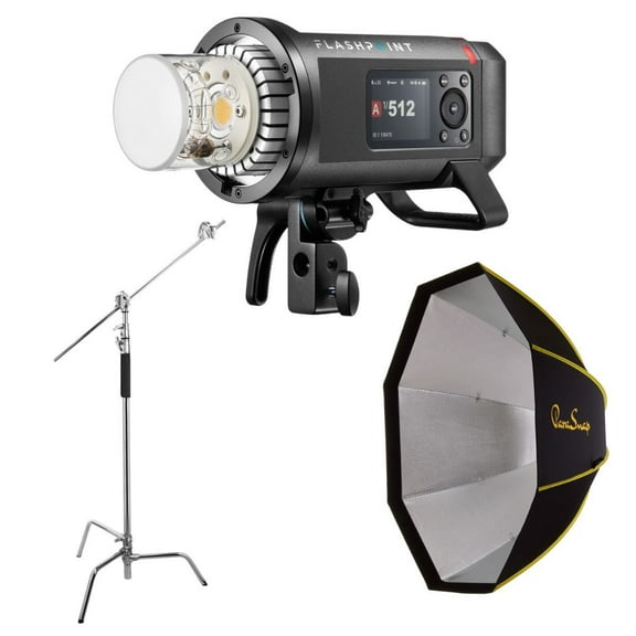 Flashpoint XPLOR 600PRO II TTL R2 600ws 2.4GHz Battery-Powered All-In-One Outdoor Flash Kit With Softbox and C-Stand