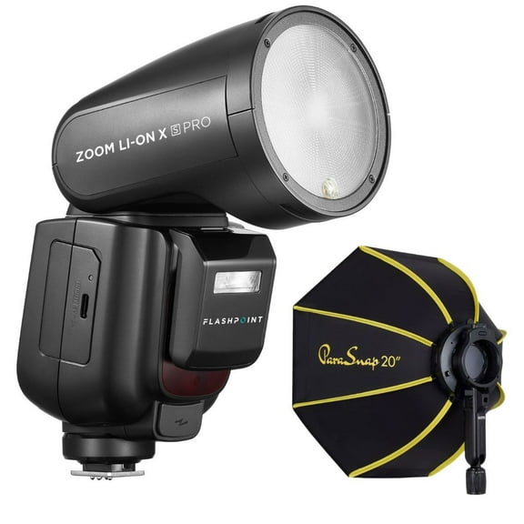 Flashpoint Zoom Li-on X PRO R2 TTL On-Camera Round Flash Speedlight For Olympus/Panasonic (Godox V1 Pro) with Glow PS-B20K ParaSnap Octagonal Softbox (20")
