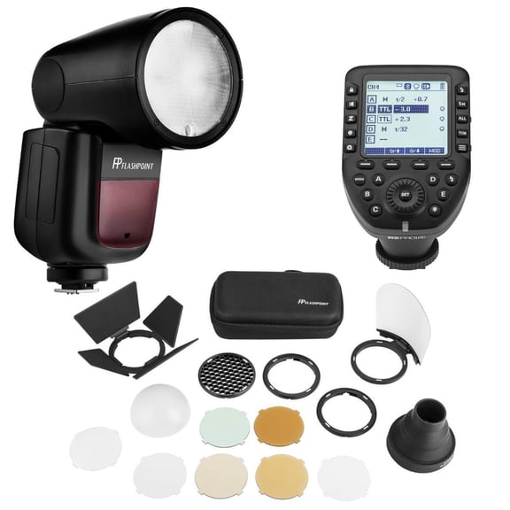 Flashpoint Zoom Li-on X TTL + R2 Pro II Trigger for Pentax + Round Head Acc Kit