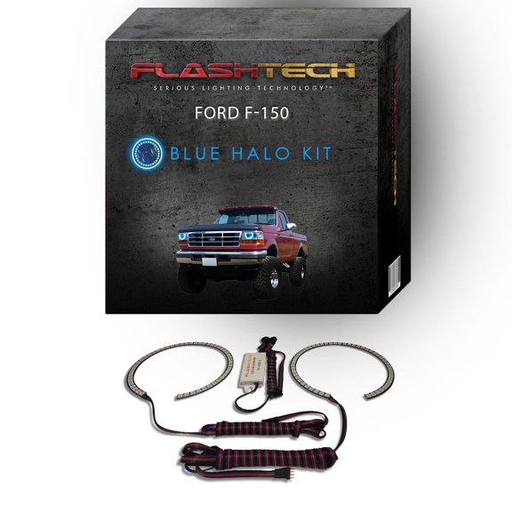 Flashtech Blue Angel Eye LED Headlight Halo Ring kit for 1992-1996 Ford F-150 Headlights