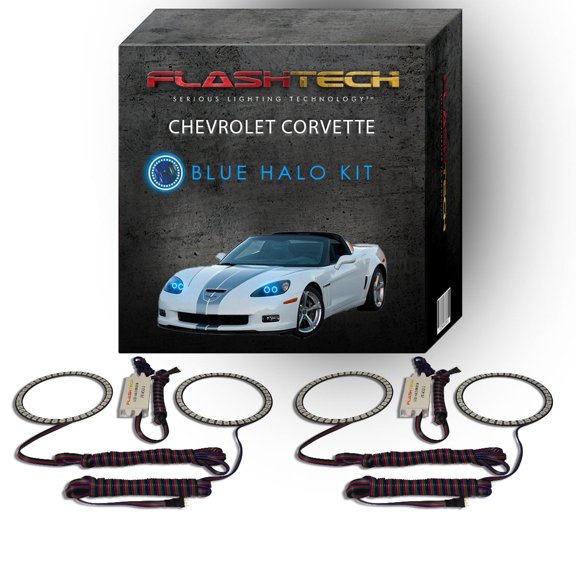 Flashtech Blue Angel Eye LED Headlight Halo kit for 05-13 Chevrolet Corvette Headlights