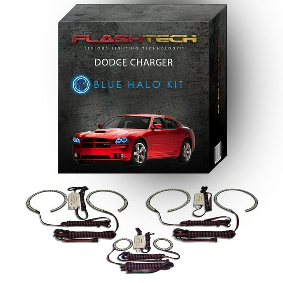 Flashtech Blue Angel Eye LED Headlight Halo kit for 2005-2010 Dodge Charger Headlights