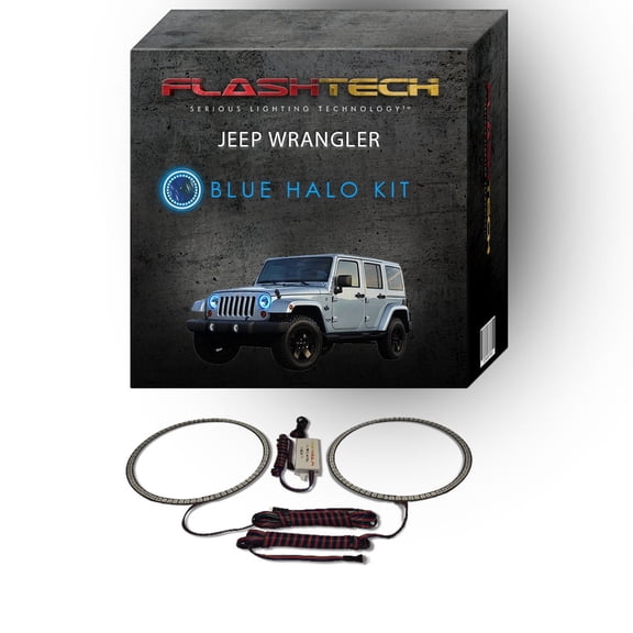 Flashtech Blue Angel Eye LED Headlight Halo kit for 2007-2017 Jeep Wrangler Headlights
