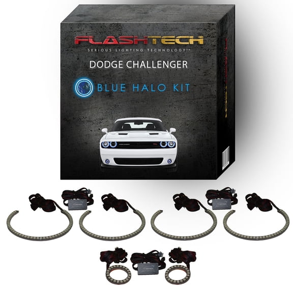 Flashtech Blue Waterproof LED Halo kit for 15-23 Dodge Challenger Headlight & Fog Lights