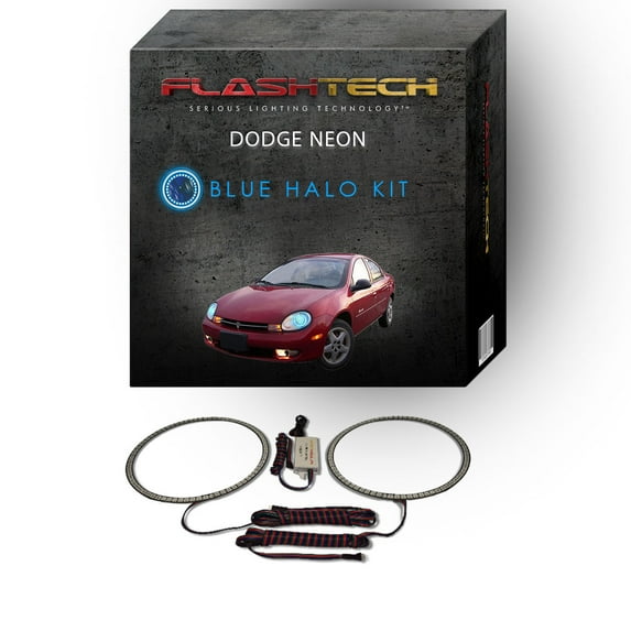 Flashtech Blue Angel Eye LED Headlight Halo Ring kit for 2000-2002 Dodge Neon Headlights