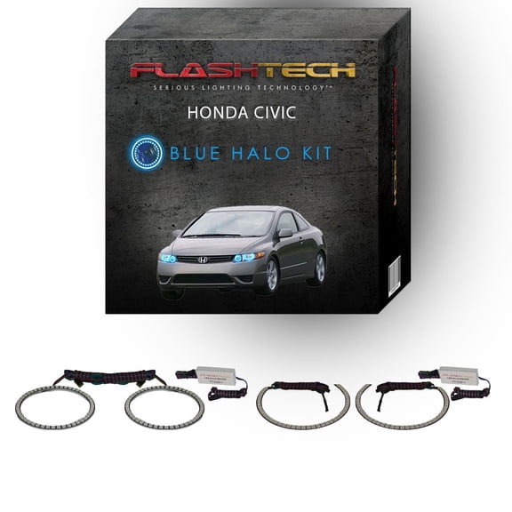 Flashtech Blue LED Halo Ring Headlight Kit for Honda Civic 06-08