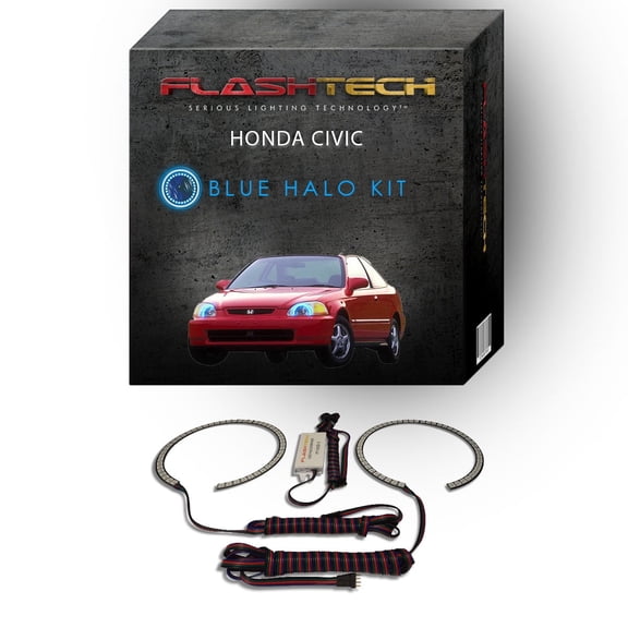Flashtech Blue Angel Eye LED Headlight Halo Ring kit for 1992-1995 Honda Civic Headlights