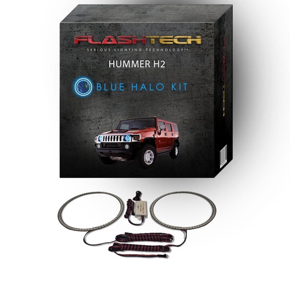 Flashtech Blue Angel Eye LED Headlight Halo Ring kit for 2003-2009 Hummer H2 Headlights
