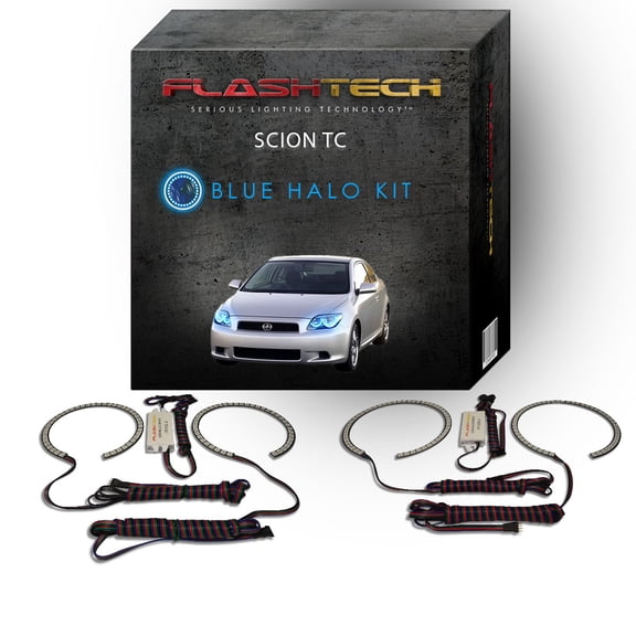 Flashtech Blue Angel Eye LED Headlight Halo Ring kit for 2005-2007 Scion TC Headlights