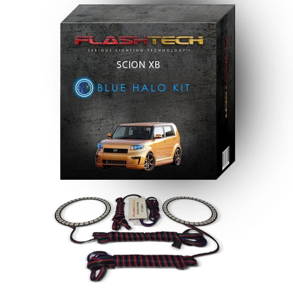 Flashtech Blue Angel Eye LED Headlight Halo Ring kit for 2008-2010 Scion xB Headlights