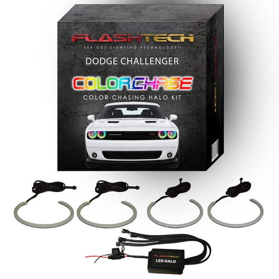 Flashtech Colorchase Waterproof External LED Halo Ring Headlight Kit – Compatible with Dodge Challenger 2015-2023