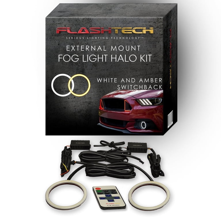 Flashtech External Waterproof White & Amber Switchback LED Halo Ring Fog Light Kit For Dodge Charger 11-14 with RF wireless Remote, Yellow