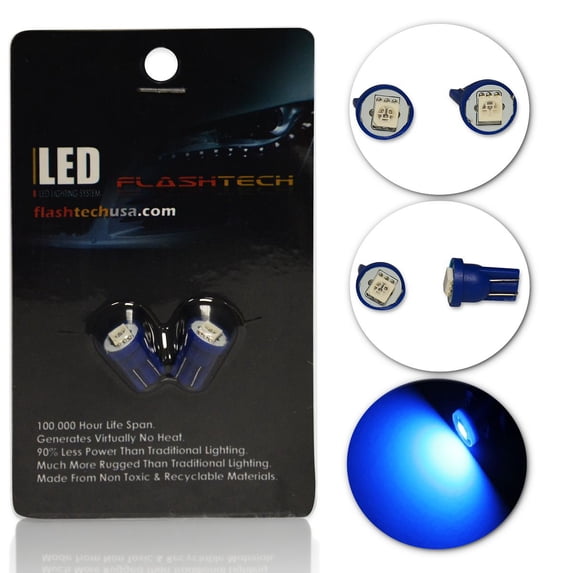 Flashtech Extremely Bright LED Bulbs for Car Interior Dome Map Door Courtesy License Plate Lights T10 - Blue, Pair