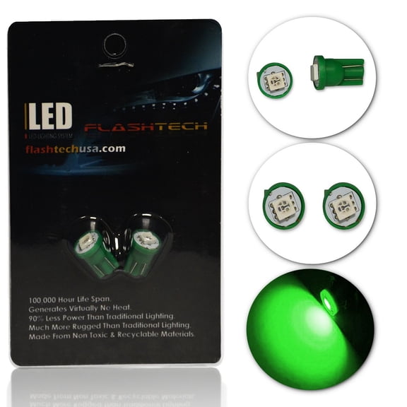 Flashtech Extremely Bright LED Bulbs for Car Interior Dome Map Door Courtesy License Plate Lights T10 - Green, Pair