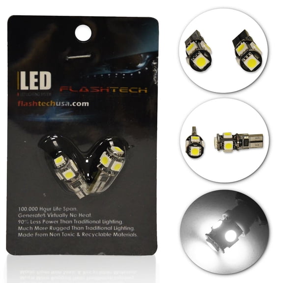 Flashtech Extremely Bright LED Bulbs for Car Interior Dome Map Door Courtesy License Plate Lights - White - T10 Canbus