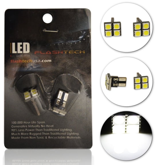 Flashtech Extremely Bright LED Bulbs for Car Interior Dome Map Door Courtesy License Plate Lights - White - T10 Flat Canbus