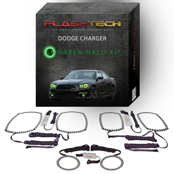 Flashtech Green Angel Eye LED Halo kit for 2011-2014 Dodge Charger Headlight & Fog Lights