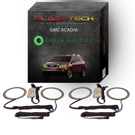 Flashtech Green Angel Eye LED Headlight Halo Ring kit for 2007-2012 GMC Acadia Headlights