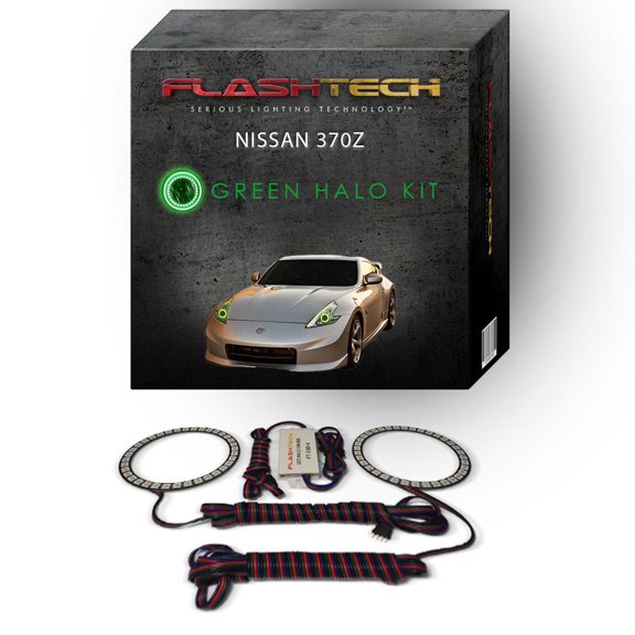 Flashtech Green Angel Eye LED Headlight Halo Ring kit for 2009-2016 Nissan 370z Headlights