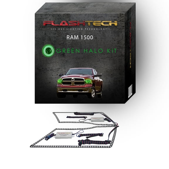Flashtech Green Angel Eye LED Headlight Halo Ring kit for 2009-2016 Ram 1500 Headlights