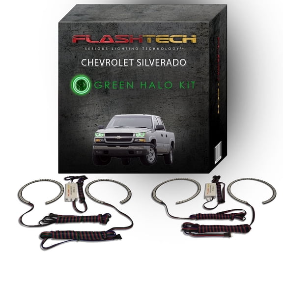 Flashtech Green Angel Eye LED Headlight Halo kit for 03-06 Chevrolet Silverado Headlights