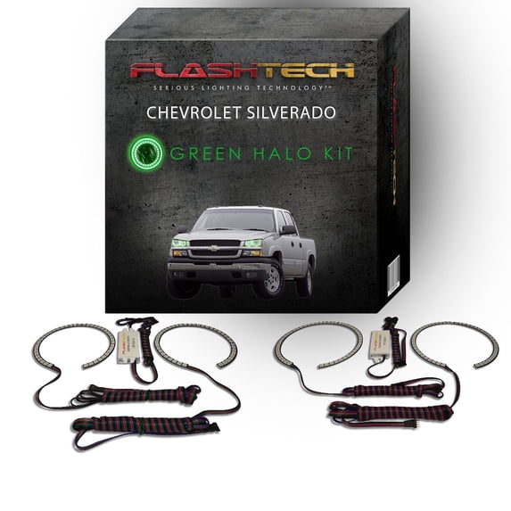 Flashtech Green Angel Eye LED Headlight Halo kit for 03-06 Chevrolet Silverado Headlights