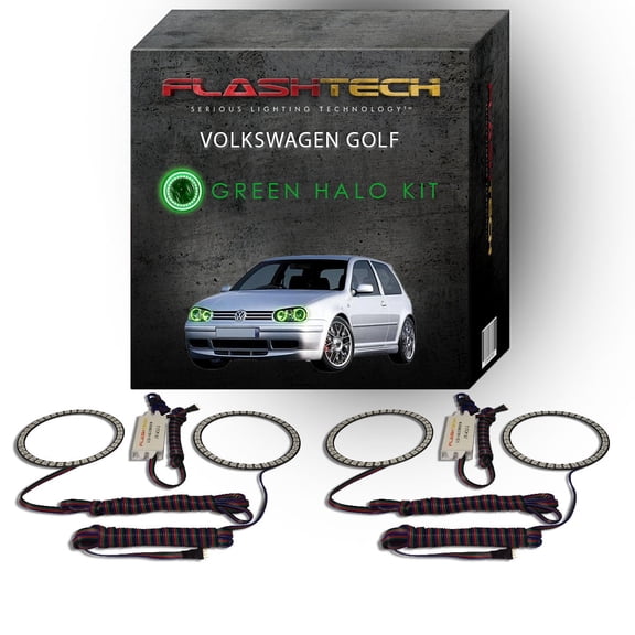 Flashtech Green Angel Eye LED Headlight Halo kit for 1999-2006 Volkswagen Golf Headlights