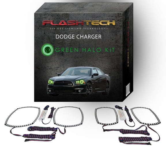 Flashtech Green Angel Eye LED Headlight Halo kit for 2011-2014 Dodge Charger Headlights